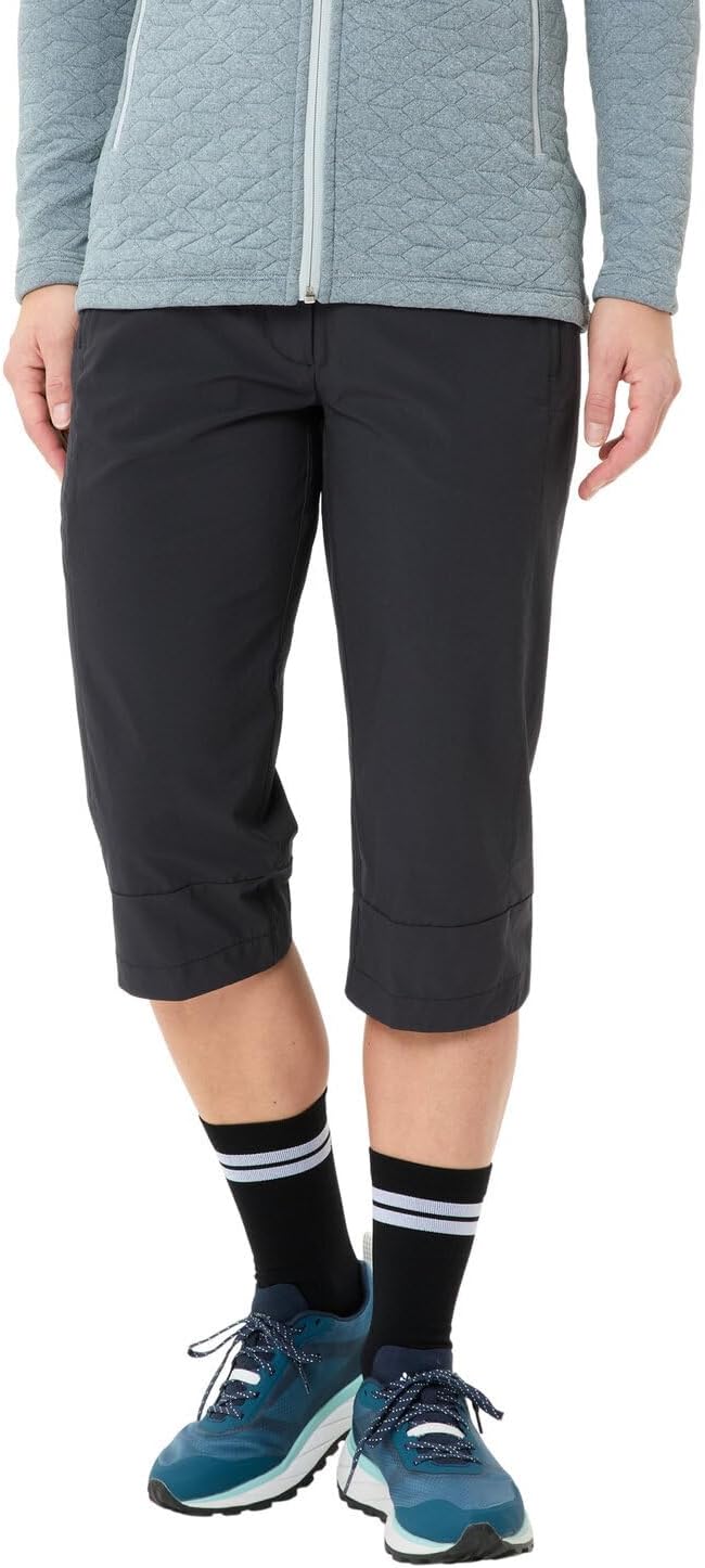 VAUDE Wanderhose Damen Farley Stretch Capri Hose III, Schwarz - 50, wasserabweisende Damen Trekkingh