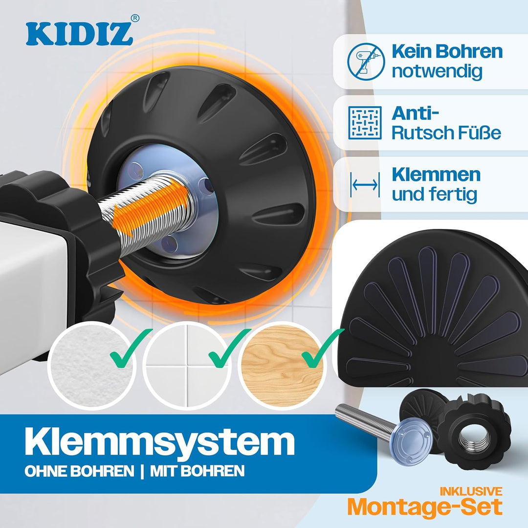 KIDIZ Treppenschutzgitter ohne Bohren | Verstellbare Breite: 88-94 cm, 75 cm hoch, Türschutzgitter u