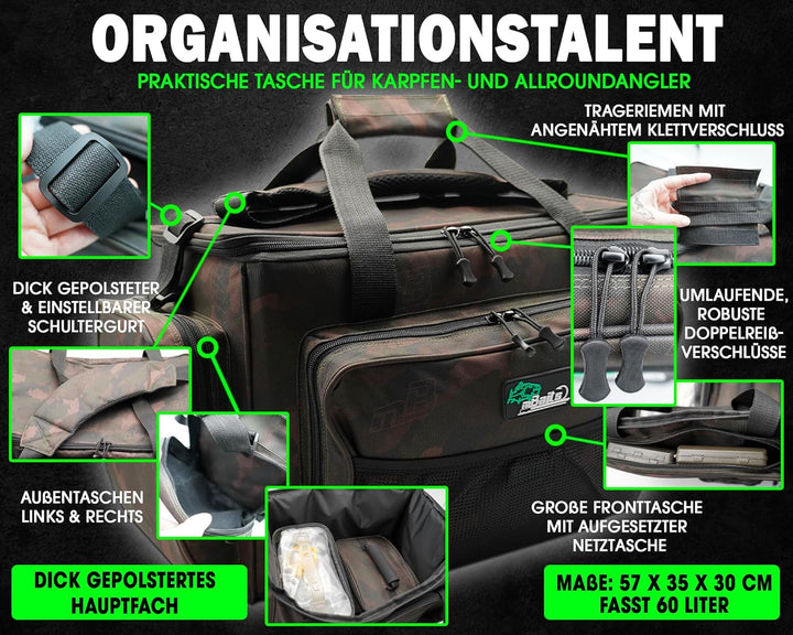 Angel-Berger Carryall Karpfentasche Angeltasche 60 x 33 x 30cm, 60 x 33 x 30cm