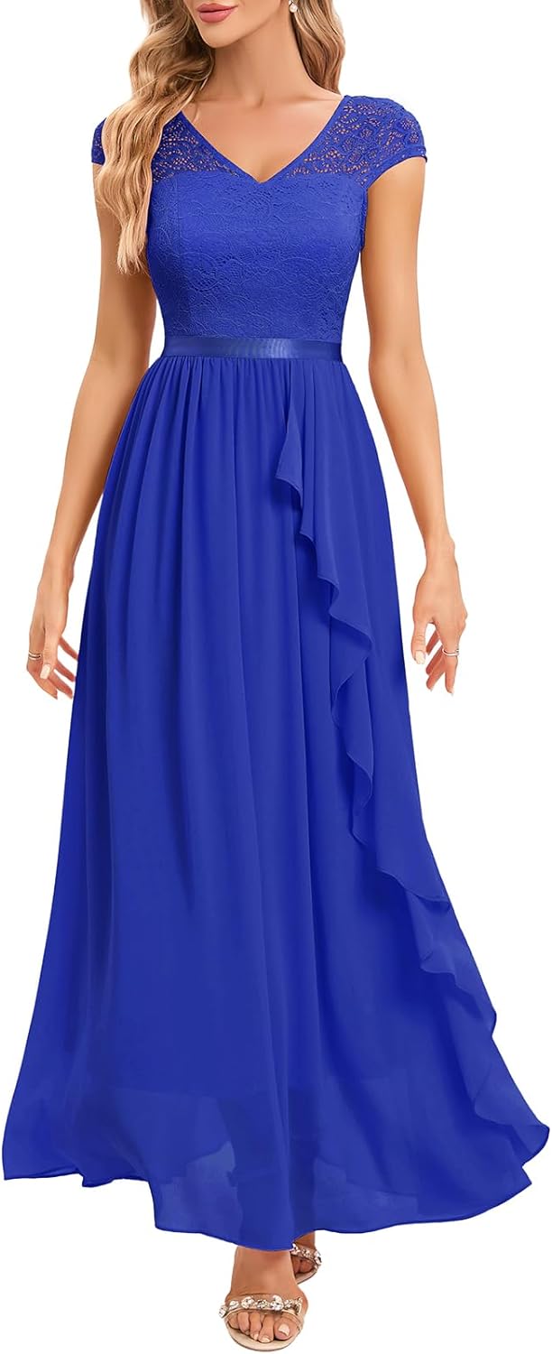 Gardenwed Abendkleid elegant für Hochzeit V-Ausschnitt Spitzen Cocktailkleid Damen Kurzarm Ballkleid