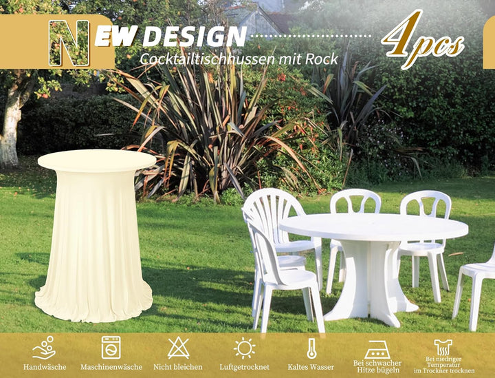 2er-Pack reisfarben Stehtisch Hussen Stretch mit Rock, 80 x 110 cm,schmutzabweisend, knitterfrei, wa