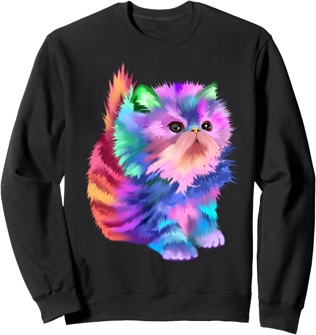 Buntes süsses lustiges Regenbogen-Kätzchen Sweatshirt