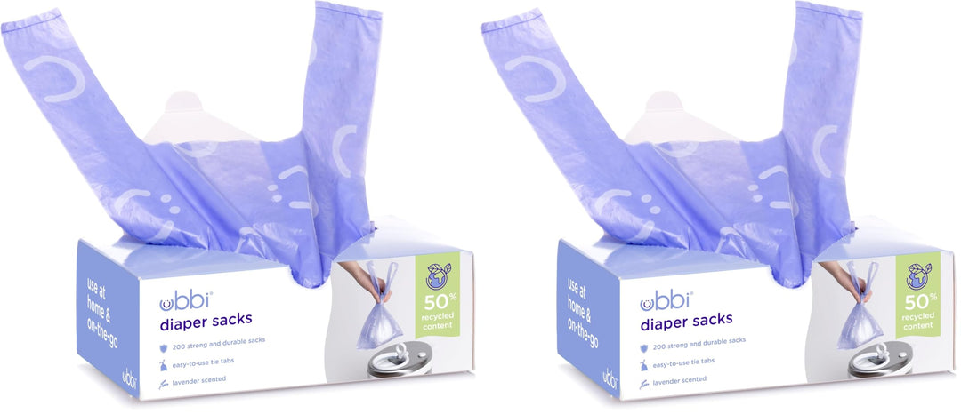 Ubbi Disposable Nappy Sacks, Lavender Scented, Easy-To-Tie Tabs, Baby Nappy Disposal, 200 Count (Pac