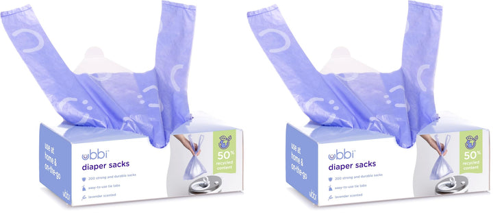 Ubbi Disposable Nappy Sacks, Lavender Scented, Easy-To-Tie Tabs, Baby Nappy Disposal, 200 Count (Pac