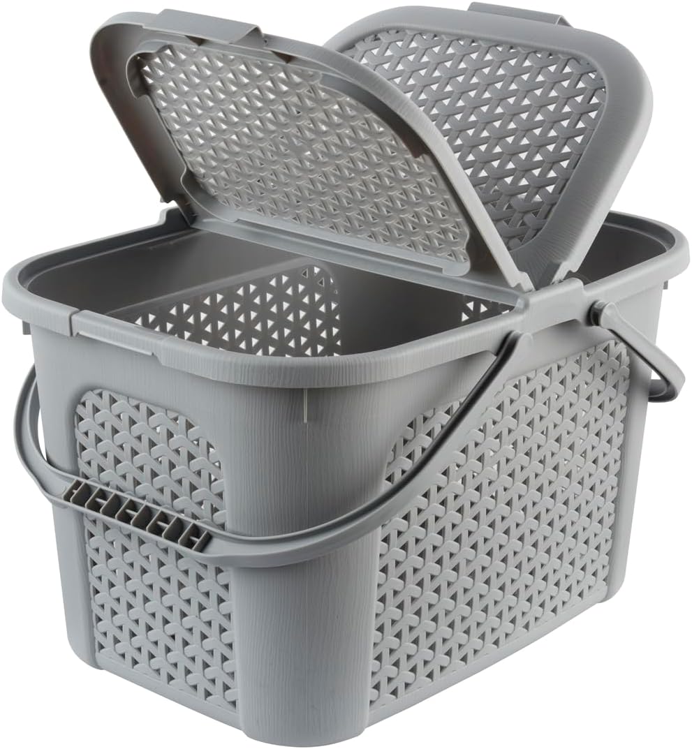 keeeper Picknick-Korb mit Deckel, Rattanoptik, Für Picknick, Camping und mehr, 35 x 46 x 28,5 cm, In