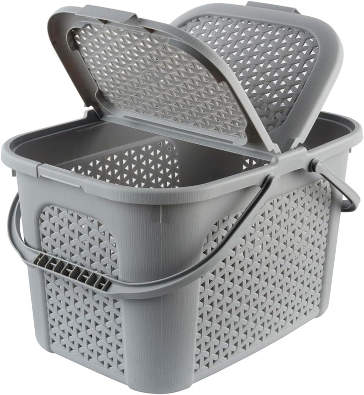 keeeper Picknick-Korb mit Deckel, Rattanoptik, Für Picknick, Camping und mehr, 35 x 46 x 28,5 cm, In