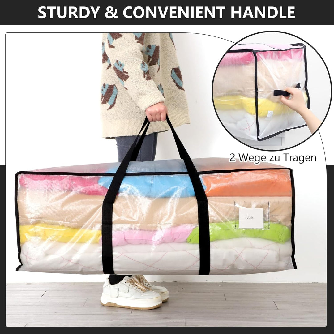 Dntorx 4 Stück 120L Aufbewahrungstasche, Heavy-Duty Umzugstaschen Transparente Umzugskartons Grosse