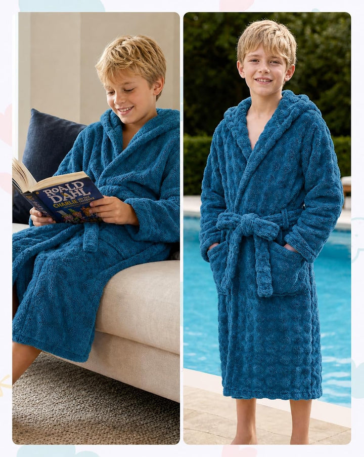 JiAmy Kinder Fleece Bademantel mit Kapuze 10-12 Jahre Marineblau, 10-12 Jahre Marineblau