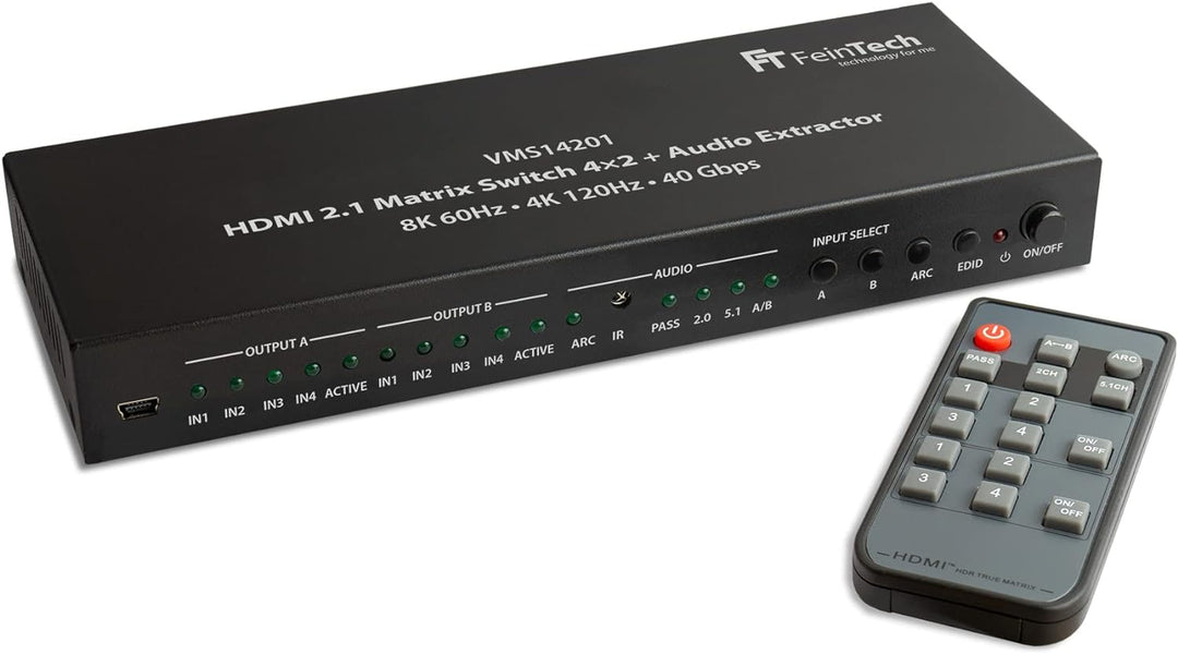 FeinTech VMS14201 HDMI 2.1 Matrix Switch 4x2 Umschalter 4K 120Hz 8K Ultra-HD 4 in 2 Out Audio Extrac