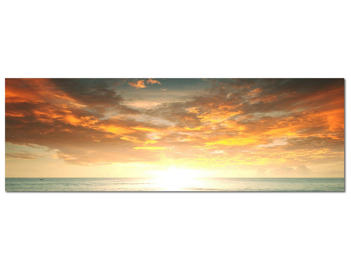 Paul Sinus Art Panoramabild auf Leinwand und Keilrahmen 120x40cm Strand Meer Sonnenuntergang Wolken