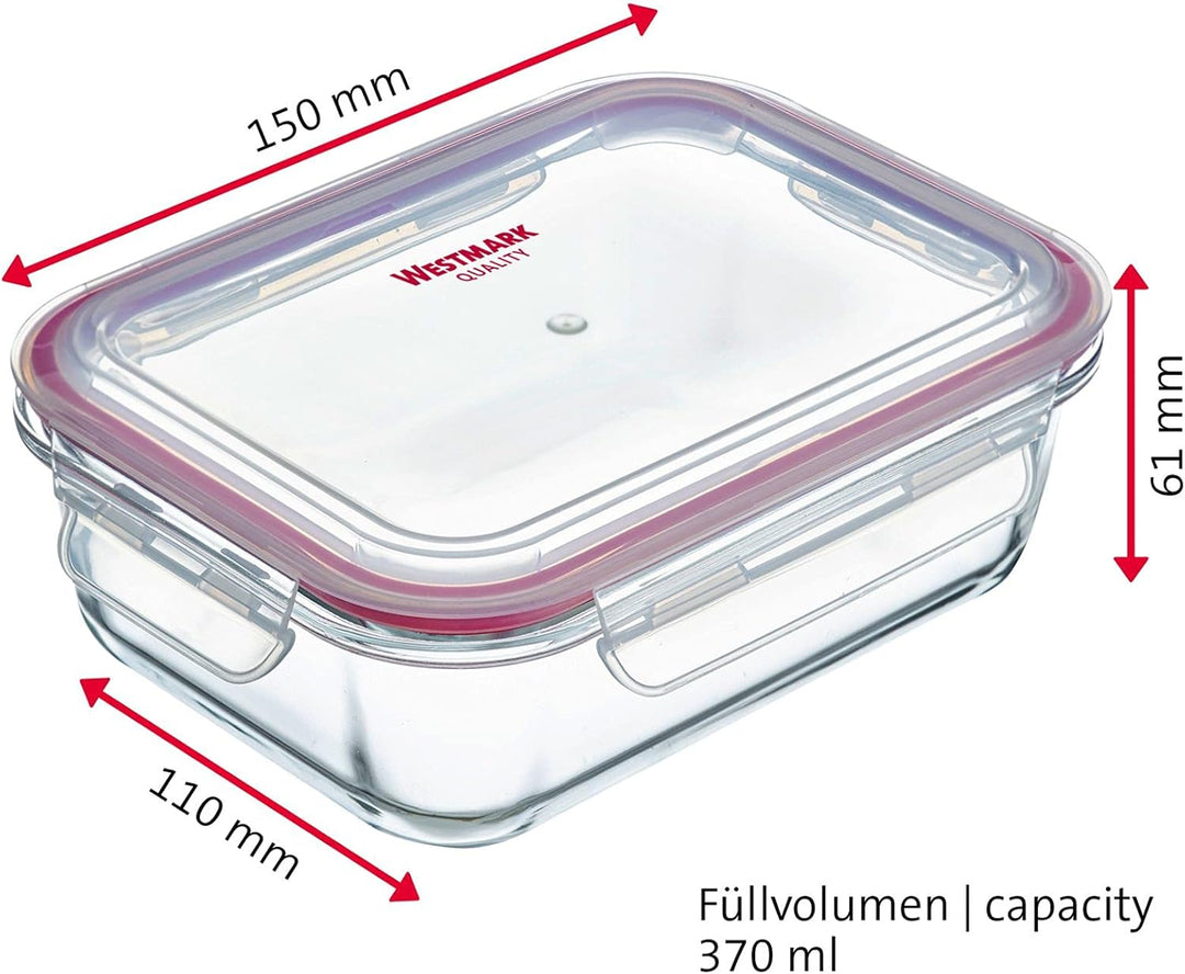 Westmark Glas-Frischhaltedosen-Set, 3tlg., Eckig, Füllvolumen: je 1x 370 ml, 1040 ml und 1520 ml, Gl