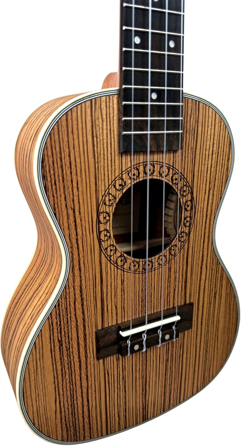 Alp-Gold Ukulele Konzert Zebrano mit Tasche, Lehrbuch und Stimmgerät aus Südtirol/Italien 3.Zebrano,