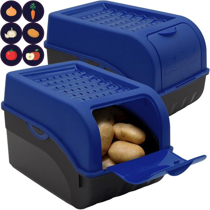 ARTECSIS Kartoffel Aufbewahrungsbox dunkelblau 2er Set I Gemüsebox Kartoffelbox mit Deckel für ca. 4