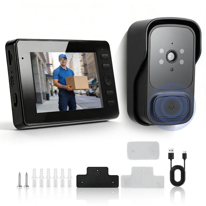 Türklingel mit Kamera Kabellos, Video Türklingel mit 1080P HD 4.3" IPS Bildschirm, Infrarot Nachtsic