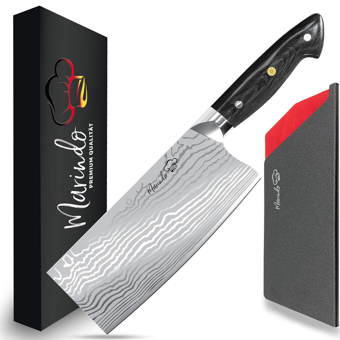 Marindo Chinesisches Kochmesser Edelstahl | 18cm Klingenlänge | Küchenbeil mit dreifach genietetem H