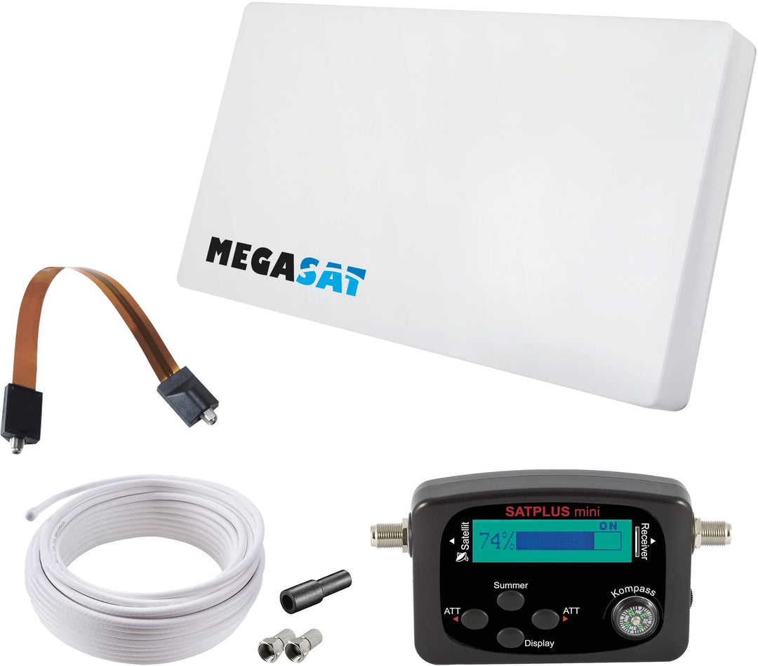 Megasat Flachantennen Set – D1 Profi-Line (1 Teilnehmer, inkl. 10 m Kabel, Satfinder, Fensterdurchfü