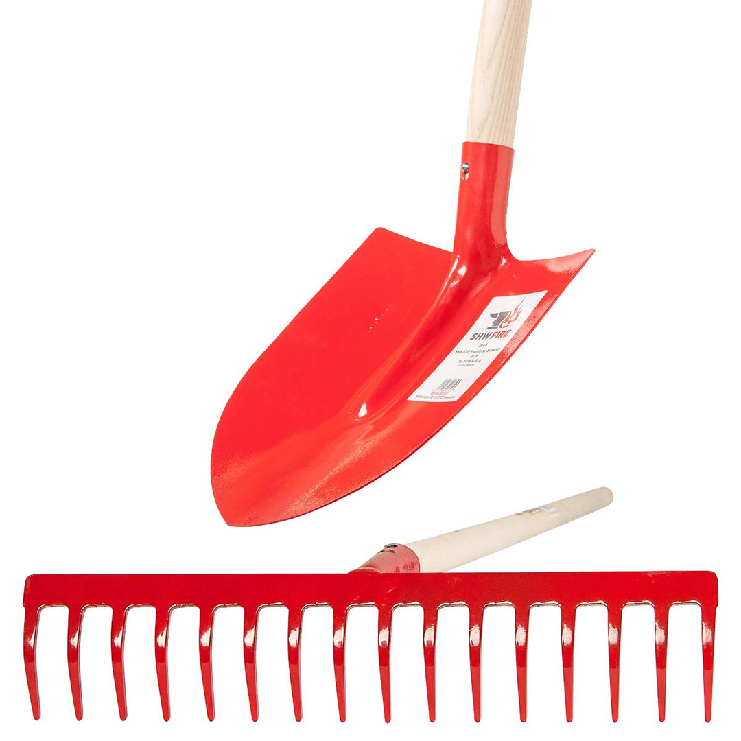 Gartenset: Frankfurter Schaufel und Gartenrechen, Stahl & Espe, 130cm und 150cm von SHW-FIRE