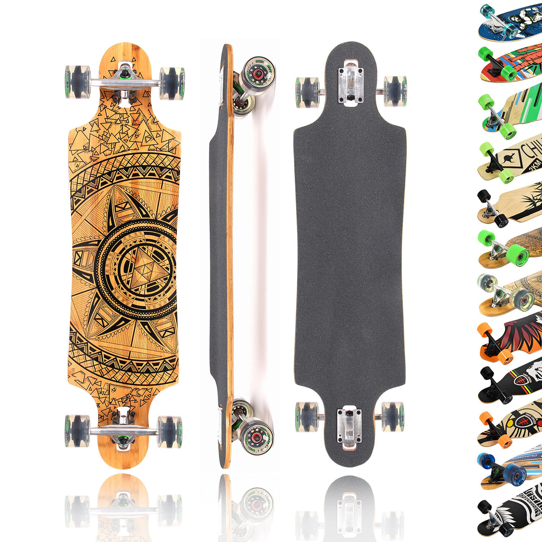 MAXOfit Longboard in verschiedenen Designs mit hochwertigen Ahorn/Bambus Decks für Anfänger und Fort