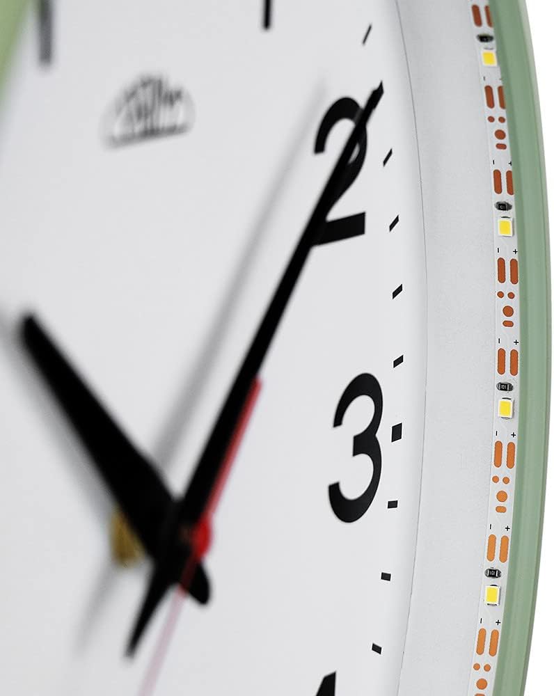 PRIM Insight Leuchtende Design Kunstoff Wanduhr, Weiss/Grün, Licht- und Geräusch-Sensor, Quarz-Uhrwe
