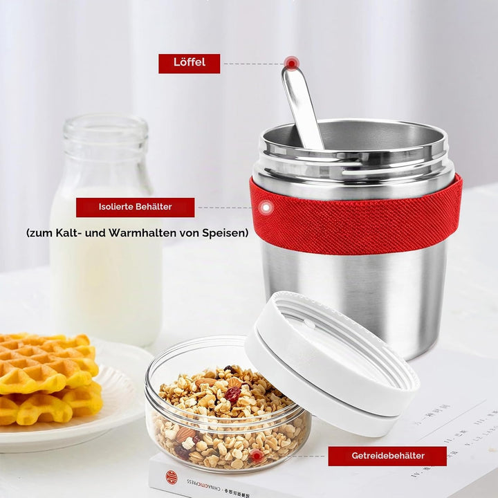 Müslibecher to GoEdelstahl Müslibecher to go 500 ml + 220 ml Inklusive Löffel, auslaufsicher und iso