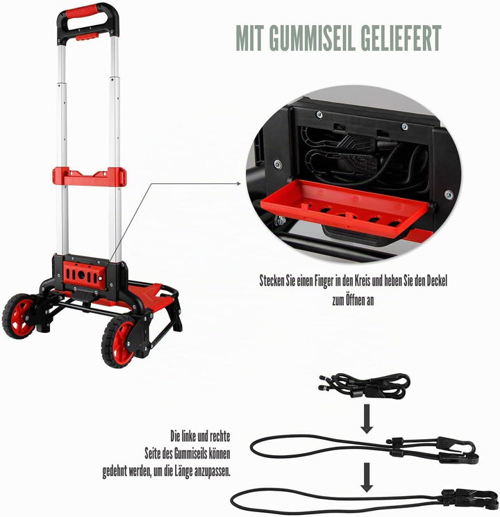 Faltbarer Einkaufswagen mit abnehmbarer wasserdichter Tasche und Bungee-Seil, robuster Schubwagen mi