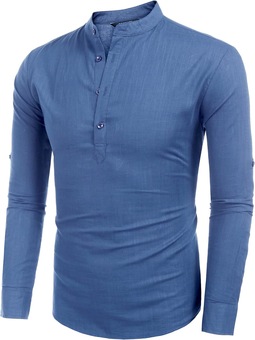 COOFANDY Herren Hemd Langarm Henley Shirt Leinenhemd Baumwolle Casual Regular Fit Sommerhemd A-denim