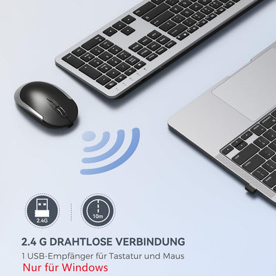 Tastatur Maus Set Kabellos, seenda Ultra-Dünne Wiederaufladbare Funk Tastatur Maus Set, Ergonomische