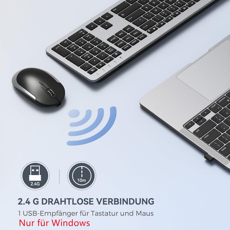 Tastatur Maus Set Kabellos, seenda Ultra-Dünne Wiederaufladbare Funk Tastatur Maus Set, Ergonomische