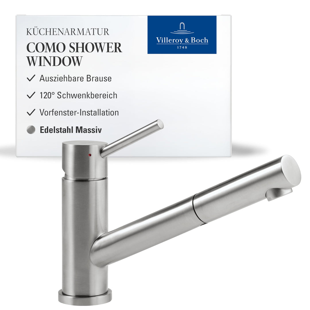 Villeroy & Boch 925800 Como Shower Window Küchenarmatur, Edelstahl massiv, Hochdruck-Vorfenstermonta
