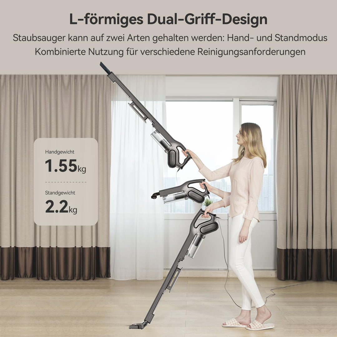 Deerma Staubsauger mit Kabel ohne Beutel Vacuum Cleaner 15KPa Stielstaubsauger 180° Drehung Stab Han