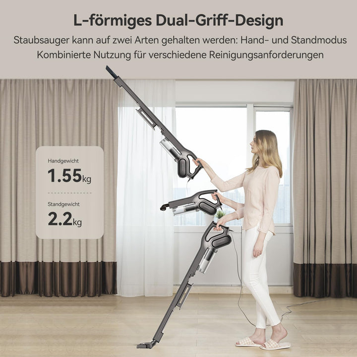 Deerma Staubsauger mit Kabel ohne Beutel Vacuum Cleaner 15KPa Stielstaubsauger 180° Drehung Stab Han