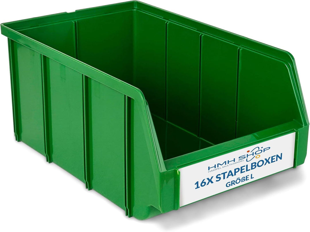 HMH 16x Stapelboxen Grösse L Werkstatt Garage Keller Sichtlagerboxen 335x209x152mm Lagerboxen GRÜN S