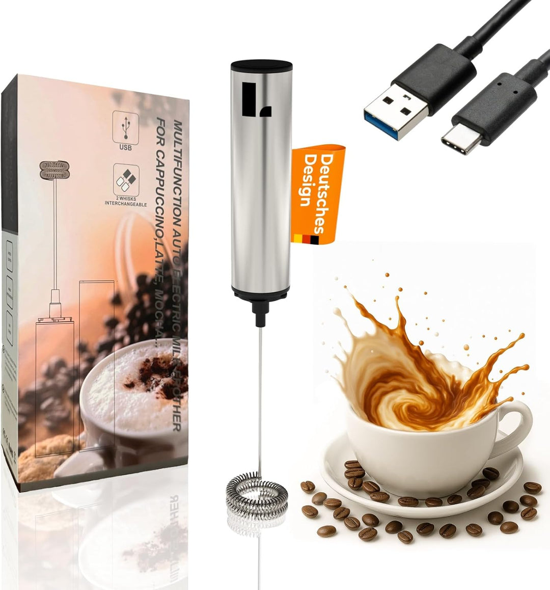 LUNARIA Elektrischer Milchaufschäumer Stab – Akku & USB – Handheld Milchschäumer Quirl Rührstab für