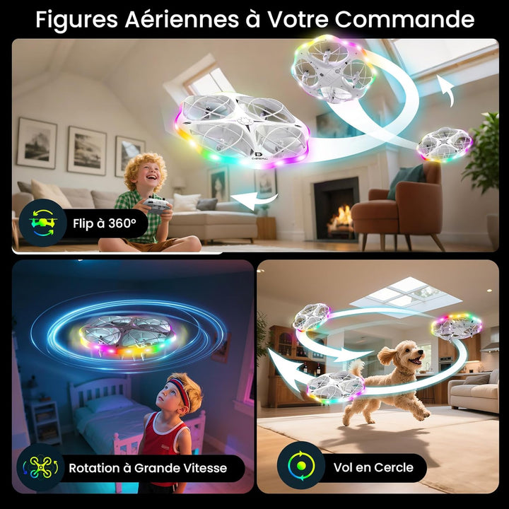 DEERC D13 Mini-Drohne für Kinder mit Hindernissvermeidung, 6 LED-Modi, kleines einfaches UFO-Spielze
