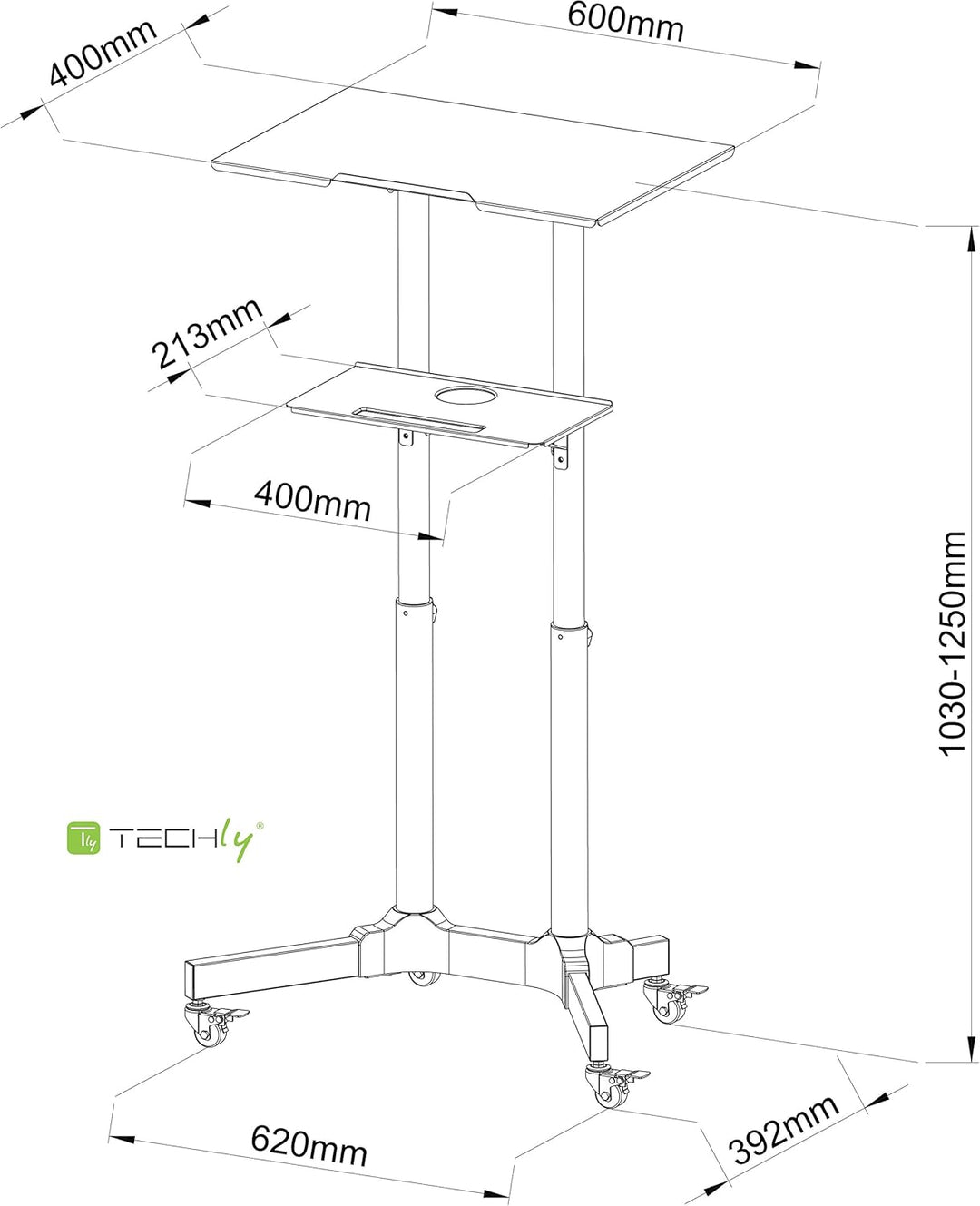 Techly ICA-TB TPM-1BK Notebook Stand Schwarz - Notebook-Ständer (Notebook Stand, Schwarz, Metall, 10