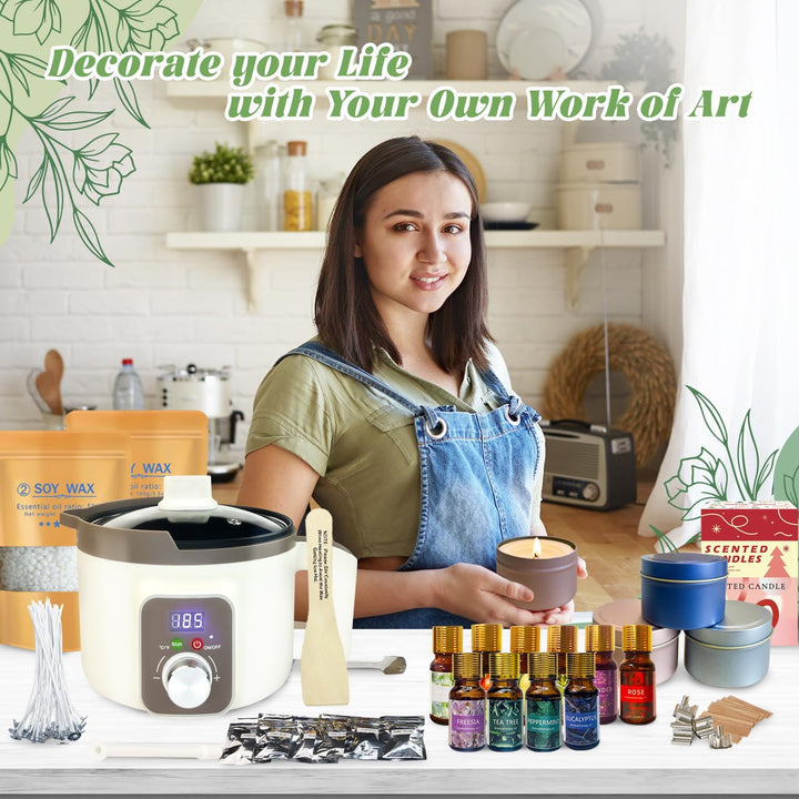 LINGQIAN DIY Kerzenherstellung Set, Kerzen Selber Machen Kit Sojawachs, Elektrischer Wachsschmelztop