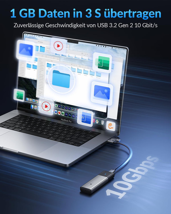 NVMe Gehäuse [Werkzeuglos], SETMSPACE M2 SSD Gehäuse [NVMe & SATA], M.2 SSD Gehäuse mit 2-in-1 Kabel