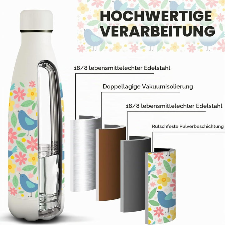 HoneyHolly Edelstahl Trinkflasche, 500ml BPA-frei, Thermosflasche, Isolierflasche Doppelwandige, Was