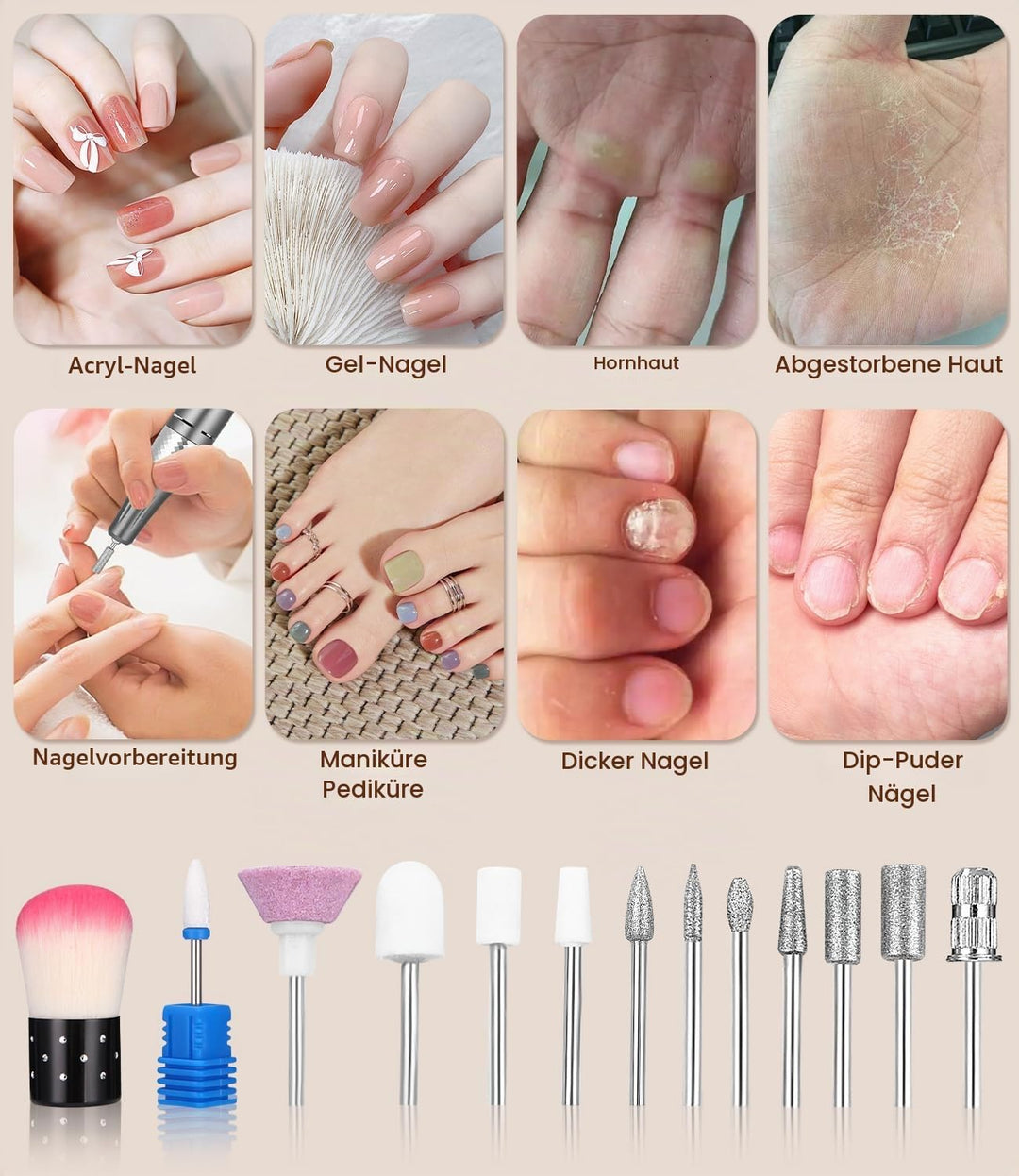 Elektrisch Nagelfräser, Professionelle Fräser für Gelnägel, 45000RPM, Elektrische Nagelfeile mit Lcd