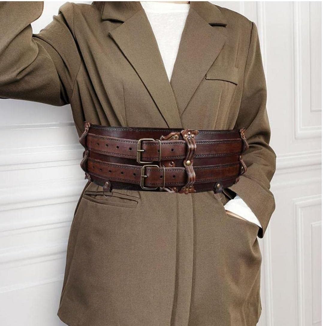 Onsinic Leder Bund Mittelalterlicher Abenteurer Gurt Gürtel Doppelband Taillenbänder Steampunk Gesch