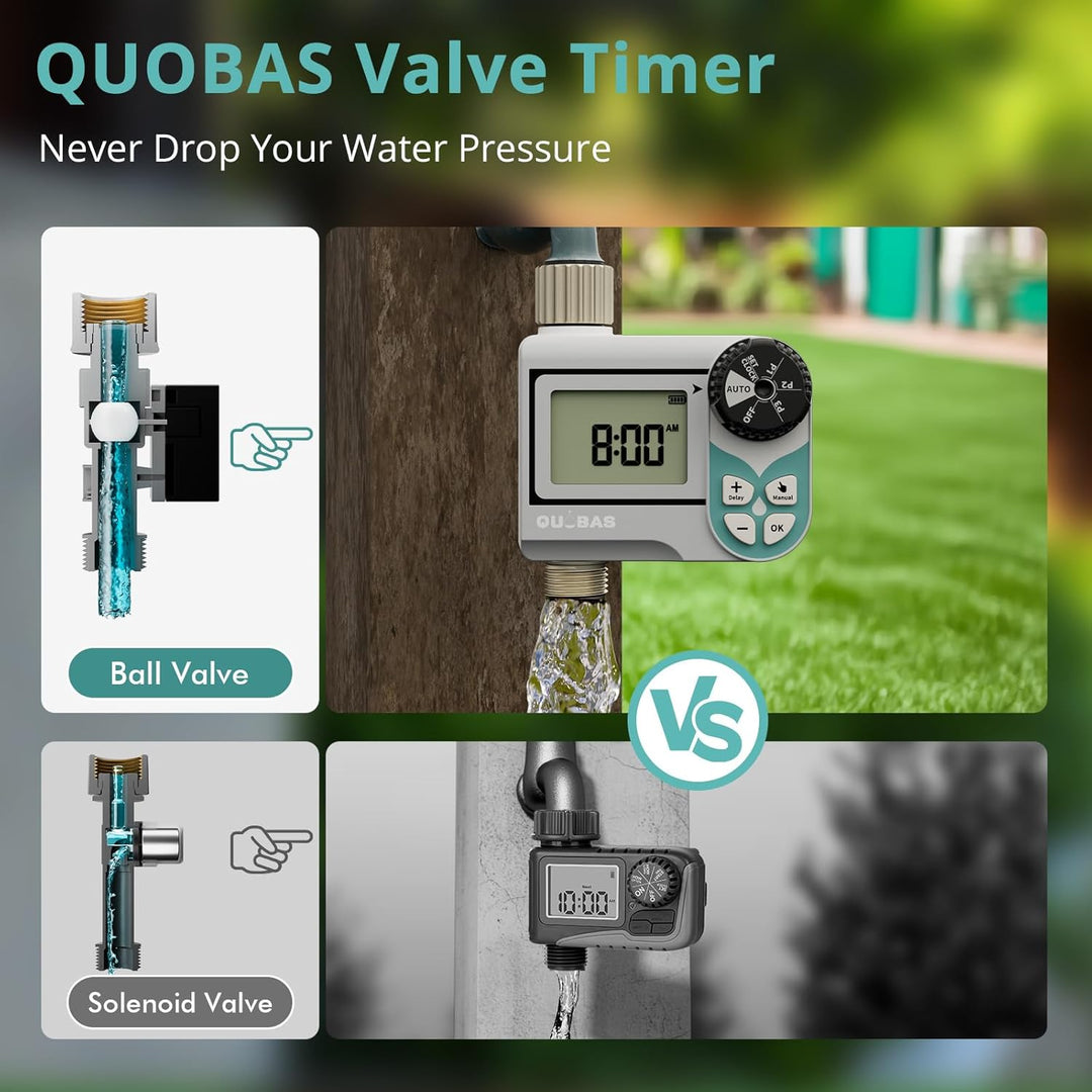 QUOBAS Niederdruck-Wasser-Timer, wöchentlich programmierbarer Sprinkler-Timer mit Messingeinlass & -