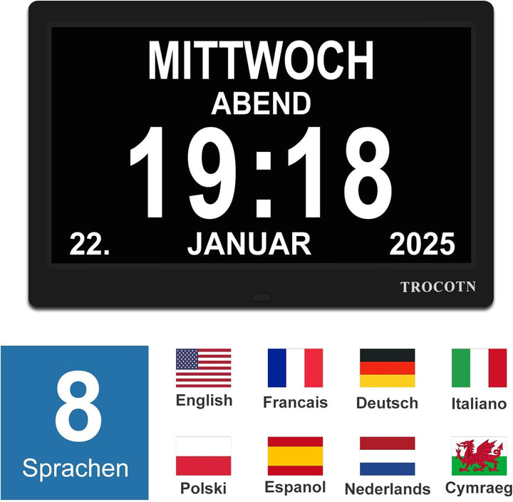 TROCOTN 10 Zoll Digitale Uhr Tagesuhr Grosses Display Wecker Wanduhr (schwarz) 10 Zoll Schwarz, 10 Z