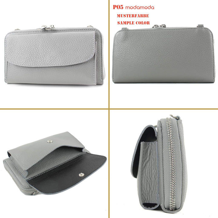 modamoda de P05 Damen Leder Handytasche Geldbörse lang handmade in Italy Bubble Gum, Bubble Gum