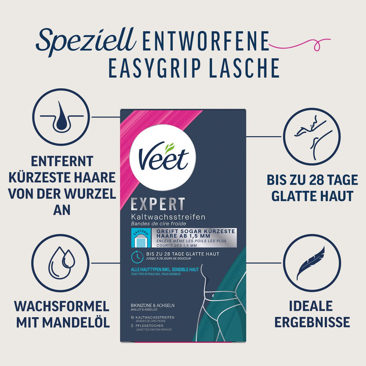 [Neu] Veet Expert Kaltwachsstreifen Bikinizone & Achseln - Wachsstreifen zur Haarentfernung für alle