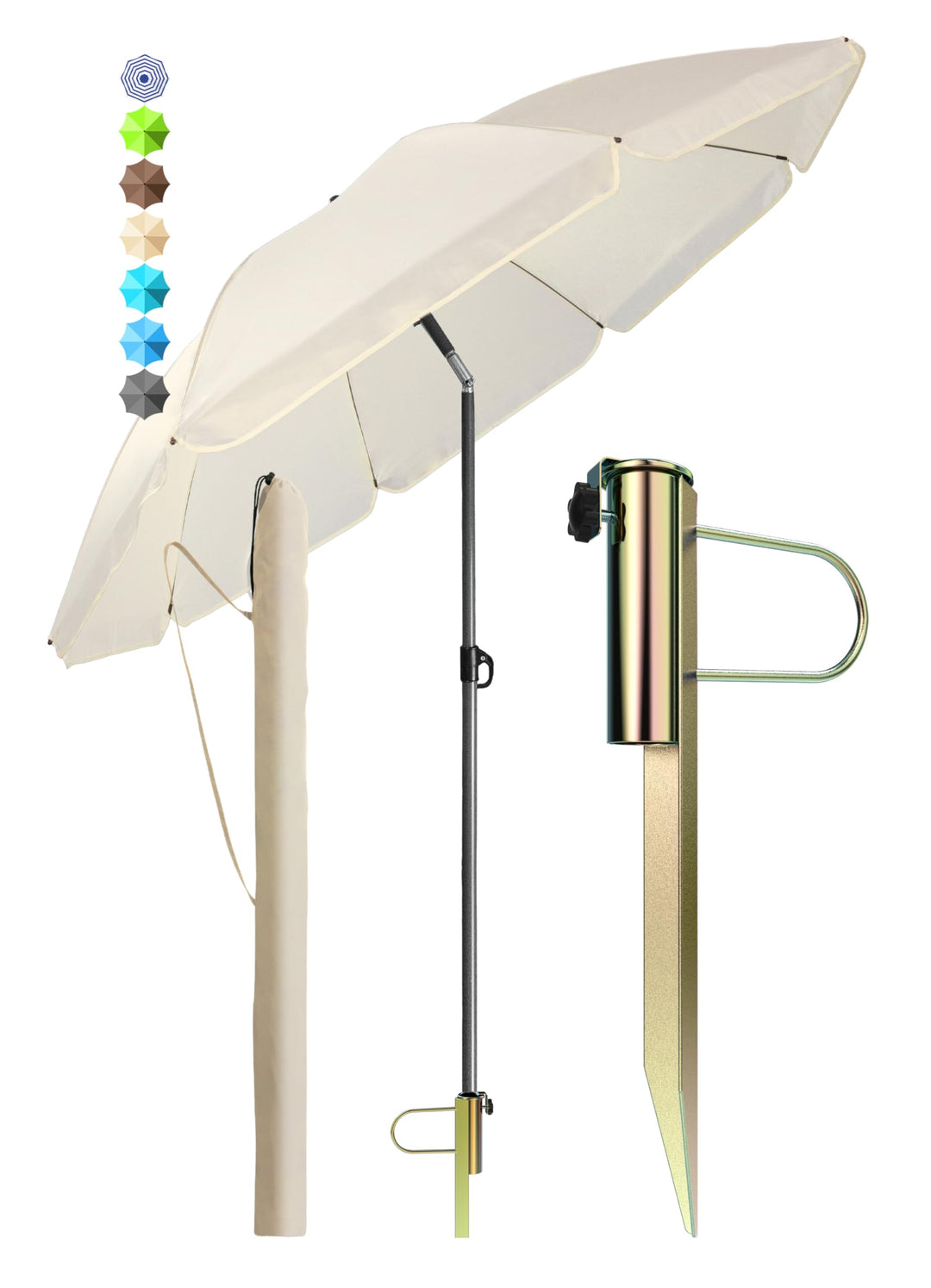 4smile Sonnenschirm Strand SunnyJoy, Beige – 3er Set inkl. Strandschirm windfest stabil, Rasendorn S