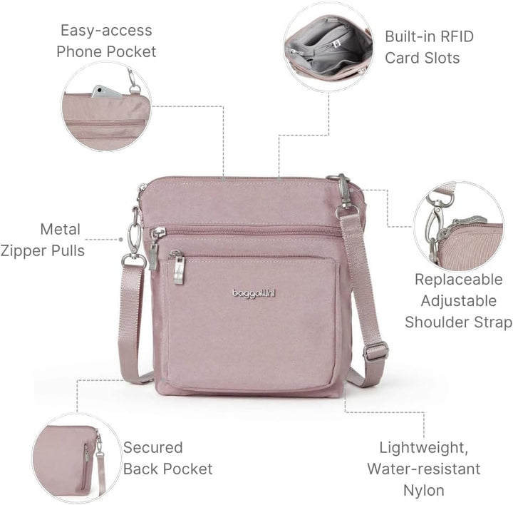 Baggallini Damen Moderne Umhängetasche mit Taschen Blush Shimmer, Blush Shimmer