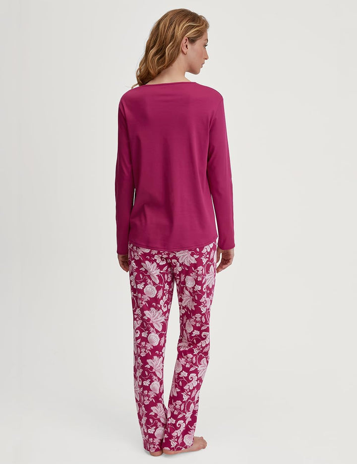 CALIDA Sweet Dreams Bündchen-Pyjama Damen | Schlafanzug aus 100% Baumwolle, Hose mit stoffbezogenem