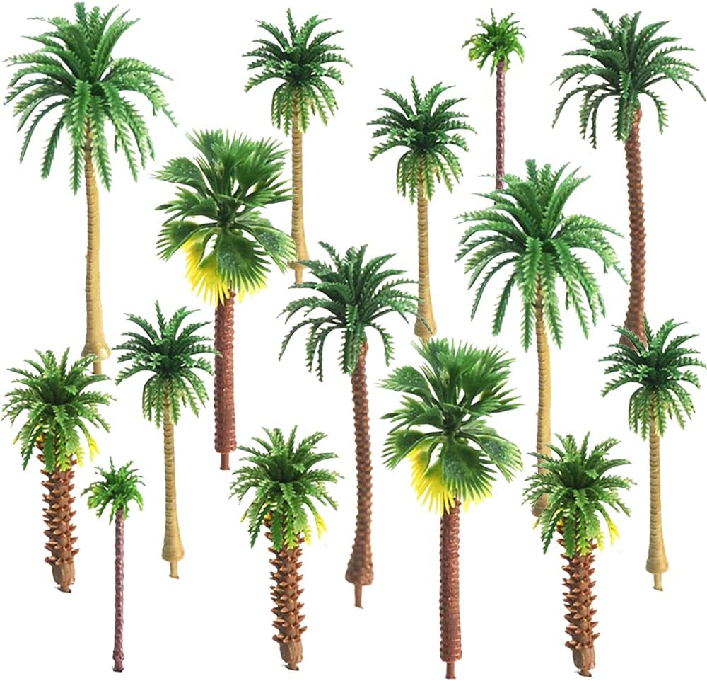 30 Stück Palme, Kunststoff Kokospalmen, Modellbau Bäume, Modell Bäume Miniatur, Landschaft Modell Bä