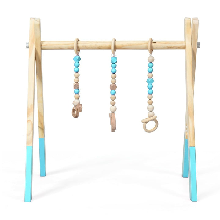 LIFEZEAL Spieltrapez, Spielbogen Baby Holz, Babyspielgerät mit 3 Spielzeugen, Holzspielzeug baby, Ba