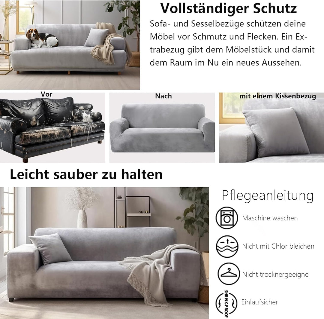 NAKIHOUSE Dicke Samt Sofa Überwürfe Sofabezug mit einem Kissenbezug, Superweicher Elastische Sofa Ab